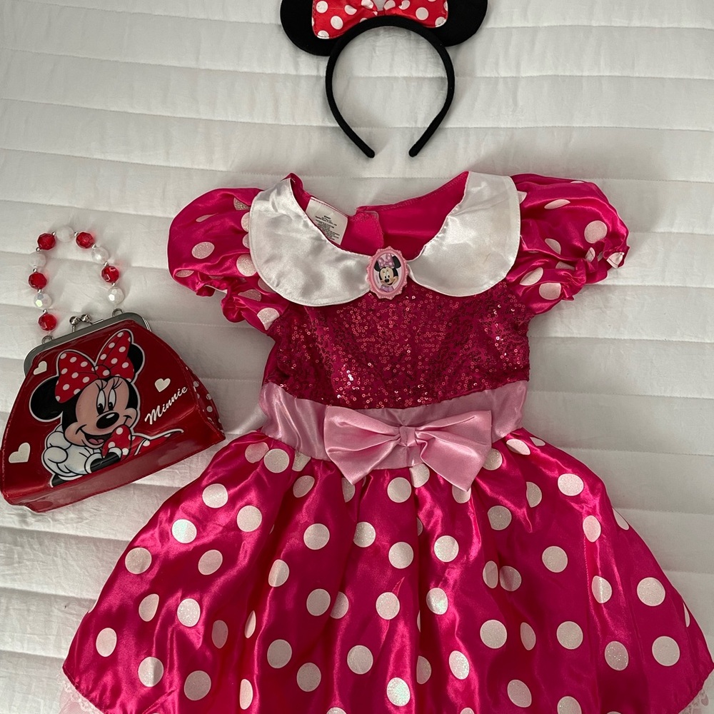Minnie Mouse Pink Polka Dot Kids Costume w/mouse ears. (Purse not included)